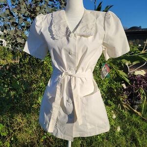 Deadstock Vintage 80's Crest White Cotton Nurse Unifotm Dress Original Tags M
